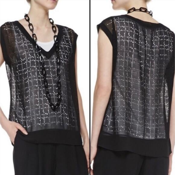 Eileen Fisher Cut-out V Neck Cap Sleeve Top PS - Picture 5 of 11